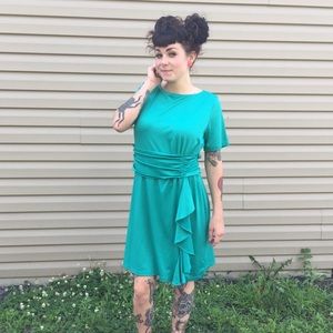 Vintage 80’s Paragon Teal Stretch Ruffle Dress